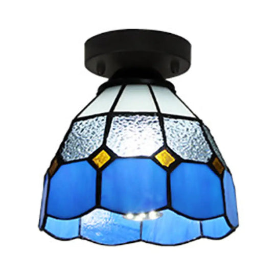 Dome Tiffany Style Stained Glass Ceiling Light With 1 - White/Blue/Clear For Corridor Clear