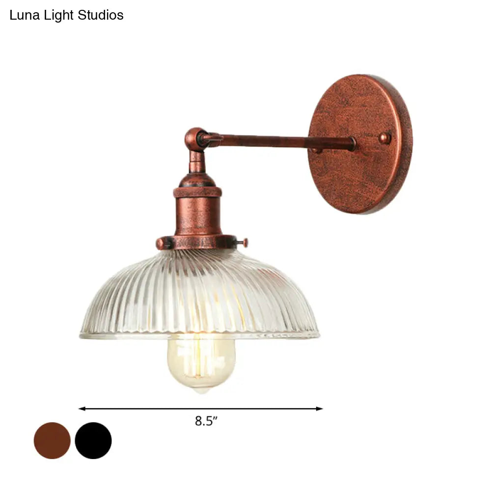 Dome Wall Sconce Light: Rustic Style Prismatic Glass 1 Bulb Black/Brass/Copper