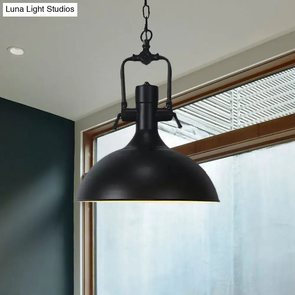 Industrial Domed Metallic Ceiling Pendant Light For Coffee Shops - 1 Head 11/14.5 Width In Black