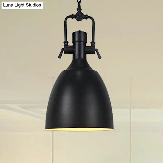 Domed Metallic Ceiling Pendant - 11’/14.5’ Width Industrial 1 Head Black