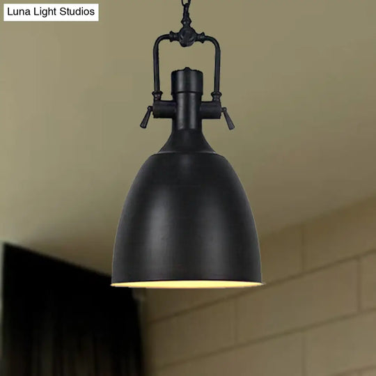 Industrial Domed Metallic Ceiling Pendant Light For Coffee Shops - 1 Head 11/14.5 Width In Black /