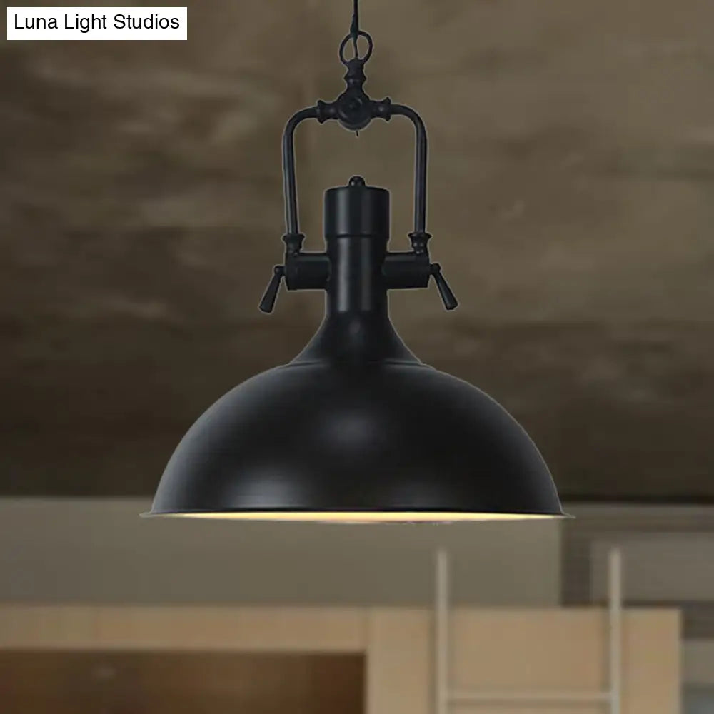 Industrial Domed Metallic Ceiling Pendant Light For Coffee Shops - 1 Head 11/14.5 Width In Black /