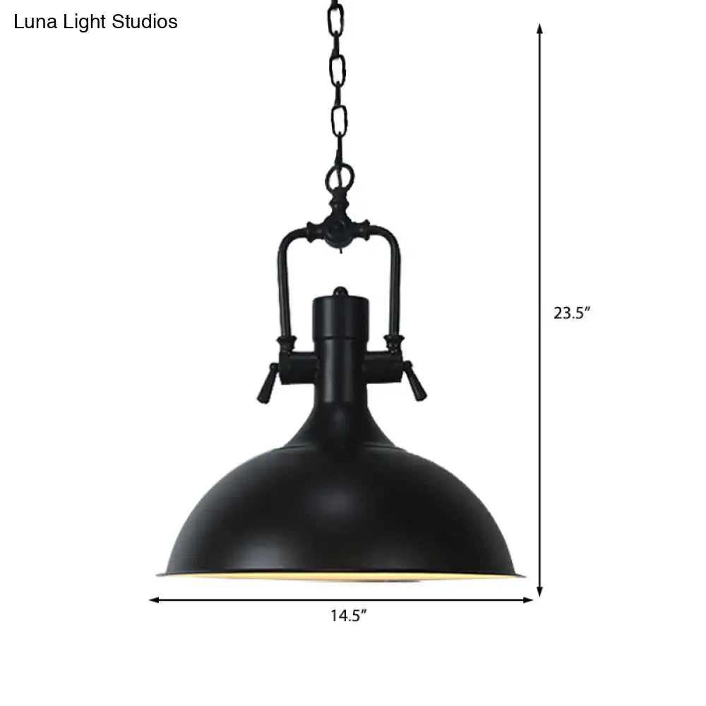 Industrial Domed Metallic Ceiling Pendant Light For Coffee Shops - 1 Head 11/14.5 Width In Black