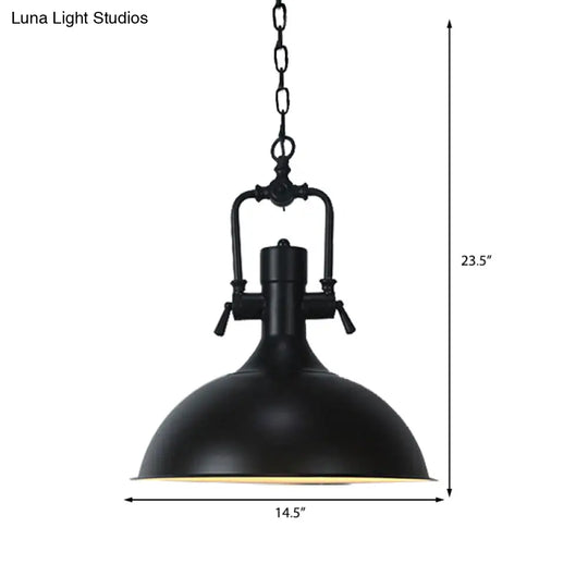 Domed Metallic Ceiling Pendant - 11’/14.5’ Width Industrial 1 Head Black