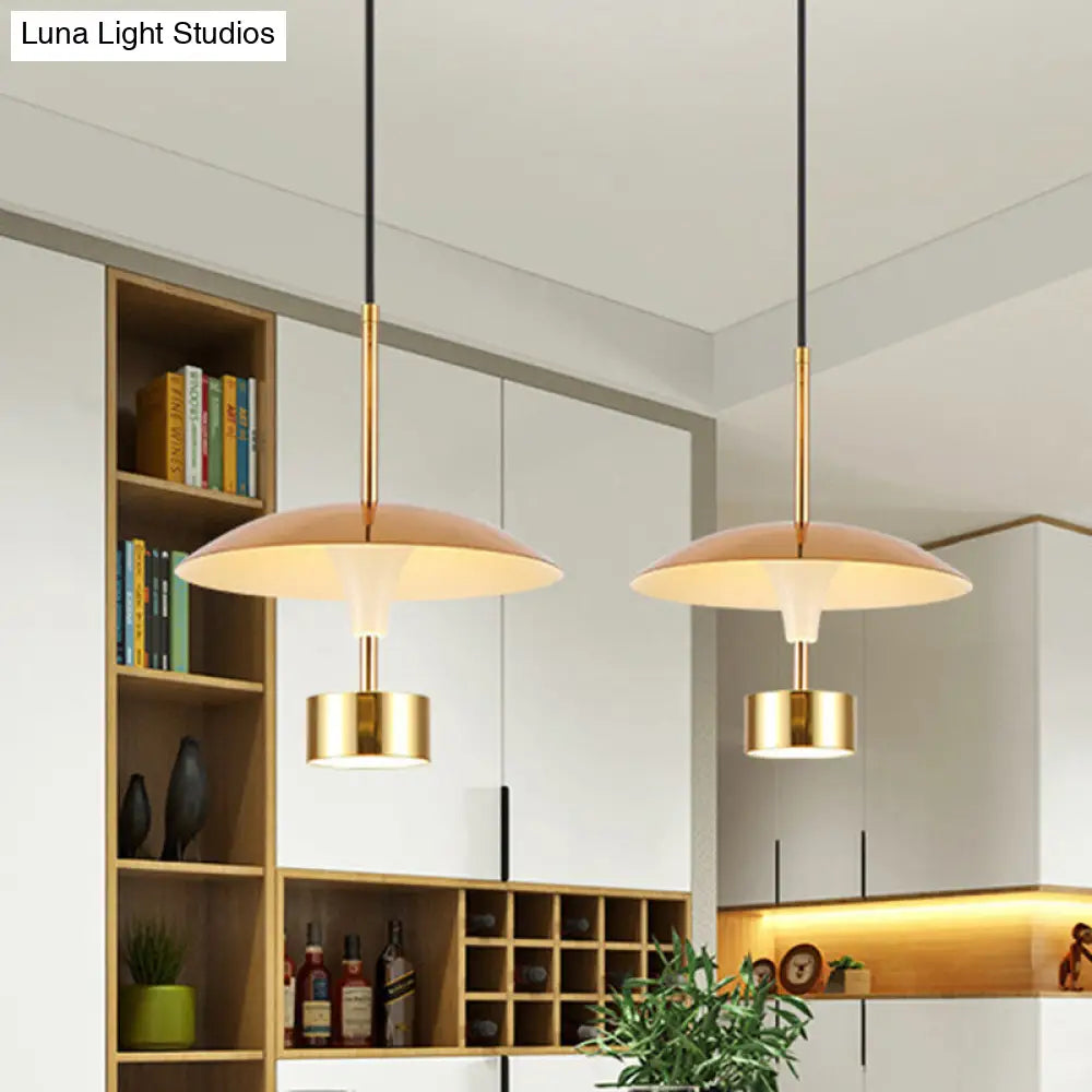 Modern Gold Led Pendant Light For Dining Room - 10/14 Domed Metallic Suspension / 10