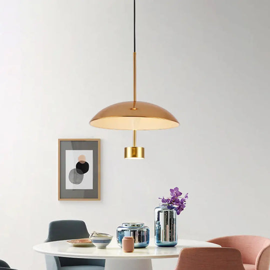 Domed Metallic Led Gold Pendant Light For Dining Room - 10’/14’ Modern Suspension Lamp / 14’