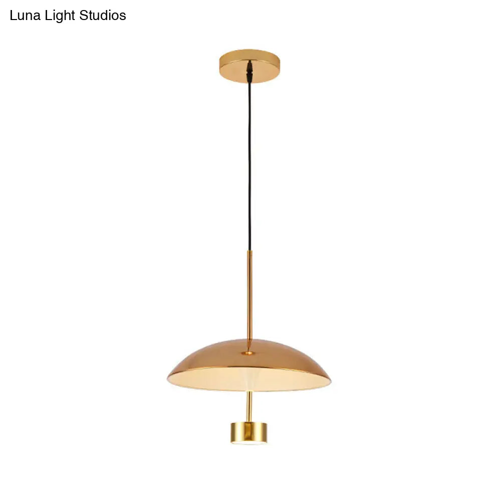 Modern Gold Led Pendant Light For Dining Room - 10/14 Domed Metallic Suspension