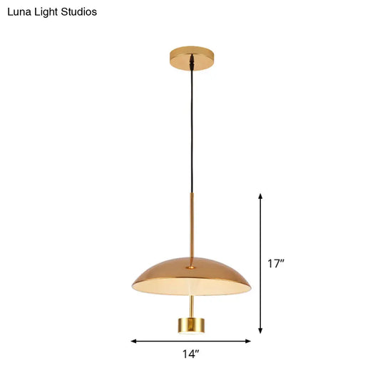 Domed Metallic Led Gold Pendant Light For Dining Room - 10’/14’ Modern Suspension Lamp