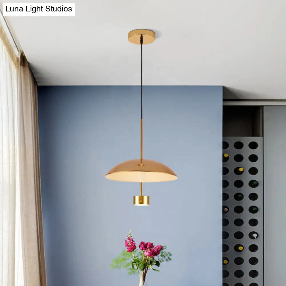 Domed Metallic Led Gold Pendant Light For Dining Room - 10’/14’ Modern Suspension Lamp