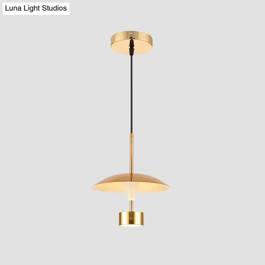 Domed Metallic Led Gold Pendant Light For Dining Room - 10’/14’ Modern Suspension Lamp