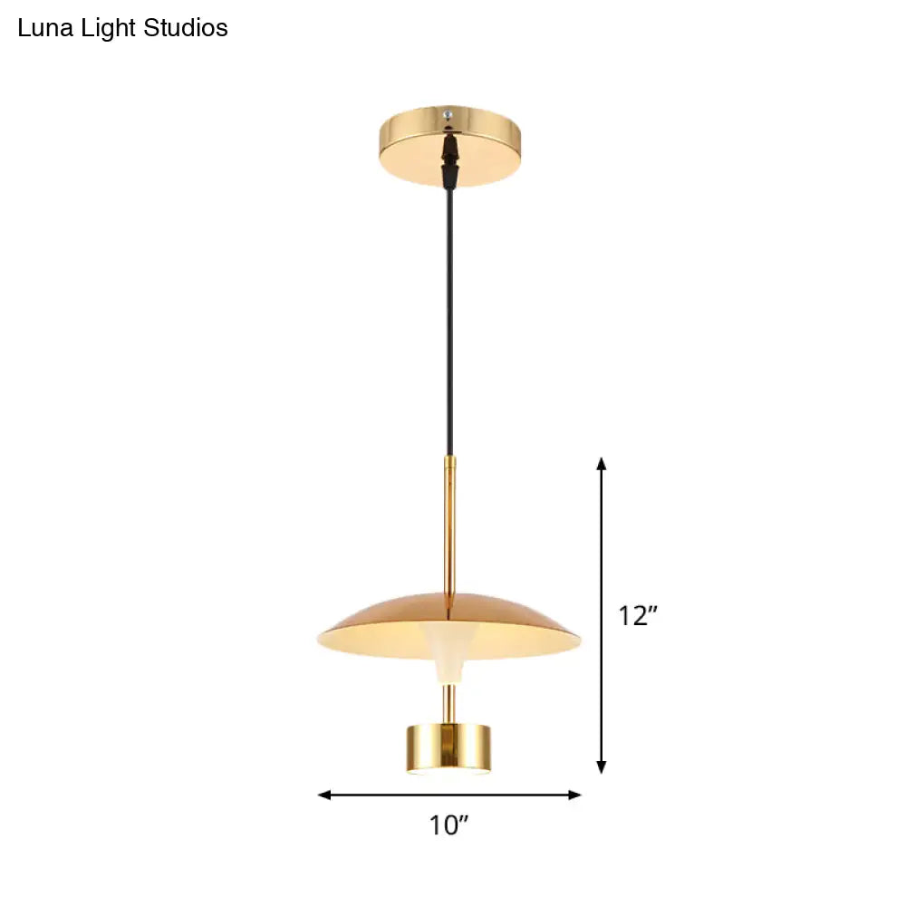 Domed Metallic Led Gold Pendant Light For Dining Room - 10’/14’ Modern Suspension Lamp