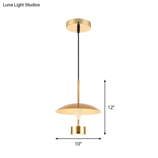 Domed Metallic Led Gold Pendant Light For Dining Room - 10’/14’ Modern Suspension Lamp