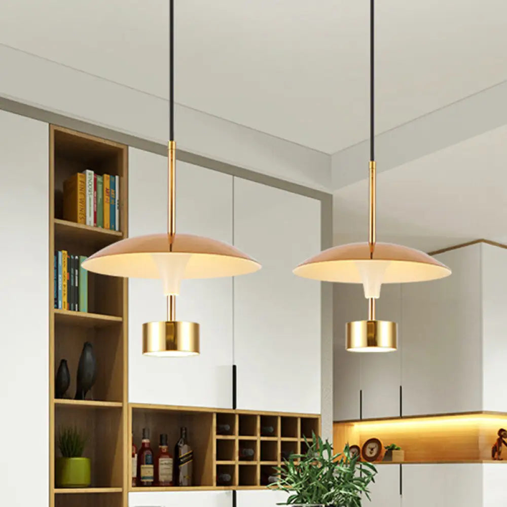 Domed Metallic Led Gold Pendant Light For Dining Room - 10’/14’ Modern Suspension Lamp / 10’