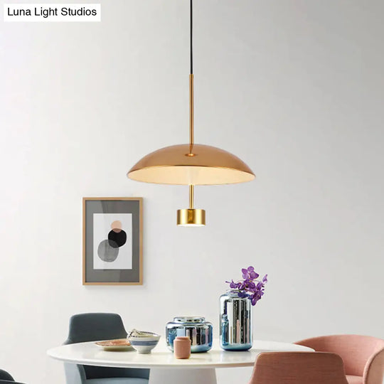 Modern Gold Led Pendant Light For Dining Room - 10/14 Domed Metallic Suspension / 14