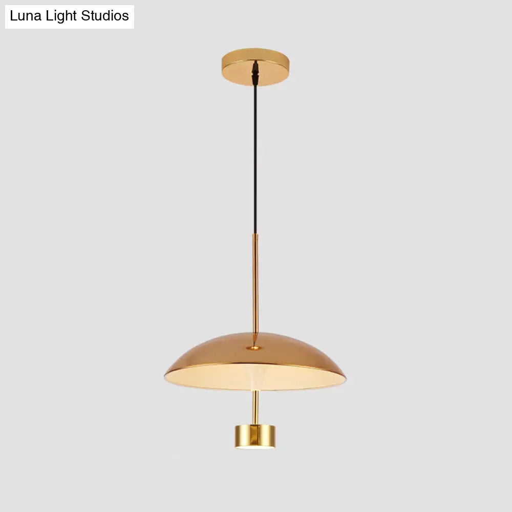 Domed Metallic Led Gold Pendant Light For Dining Room - 10’/14’ Modern Suspension Lamp