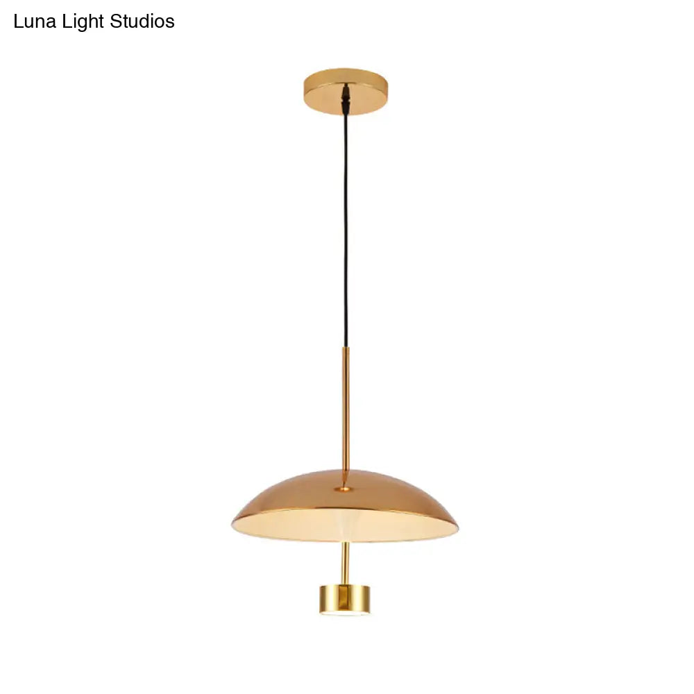 Domed Metallic Led Gold Pendant Light For Dining Room - 10’/14’ Modern Suspension Lamp