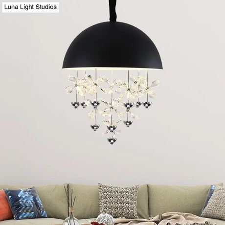 Domed Pendant Light With Crystal Flower Deco - Modern Metal Hanging Ceiling (6/10 Lights) In