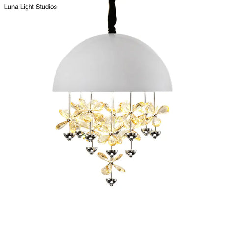 Domed Pendant Light With Crystal Flower Deco - Modern Metal Hanging Ceiling (6/10 Lights) In