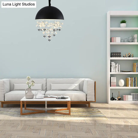 Domed Pendant Light With Crystal Flower Deco - Modern Metal Hanging Ceiling (6/10 Lights) In