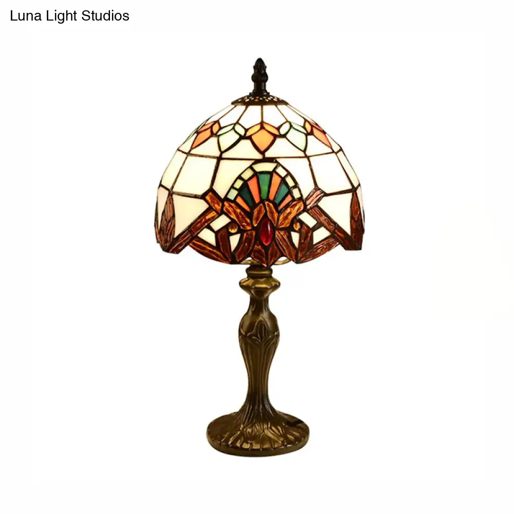 Domed Table Lamp In Baroque Style Stained Glass For Bedroom Lighting - Blue/Brown 1 Light 6/8 Width