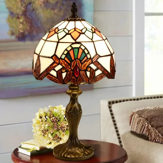 Domed Table Lamp In Baroque Style Stained Glass For Bedroom Lighting - Blue/Brown 1 Light 6/8 Width