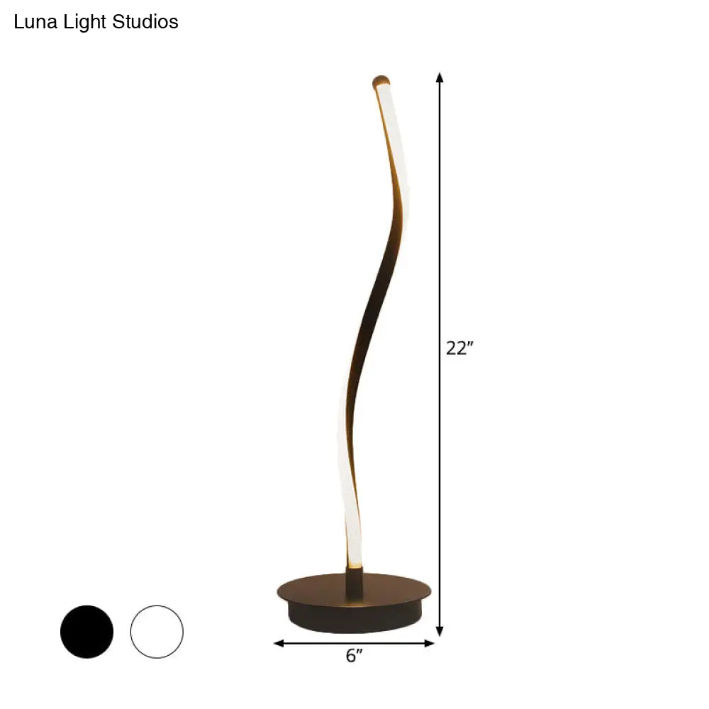 Sleek Metal Ribbon Night Light: Simplicity Black/White Led Task Lighting On Round Pedestal