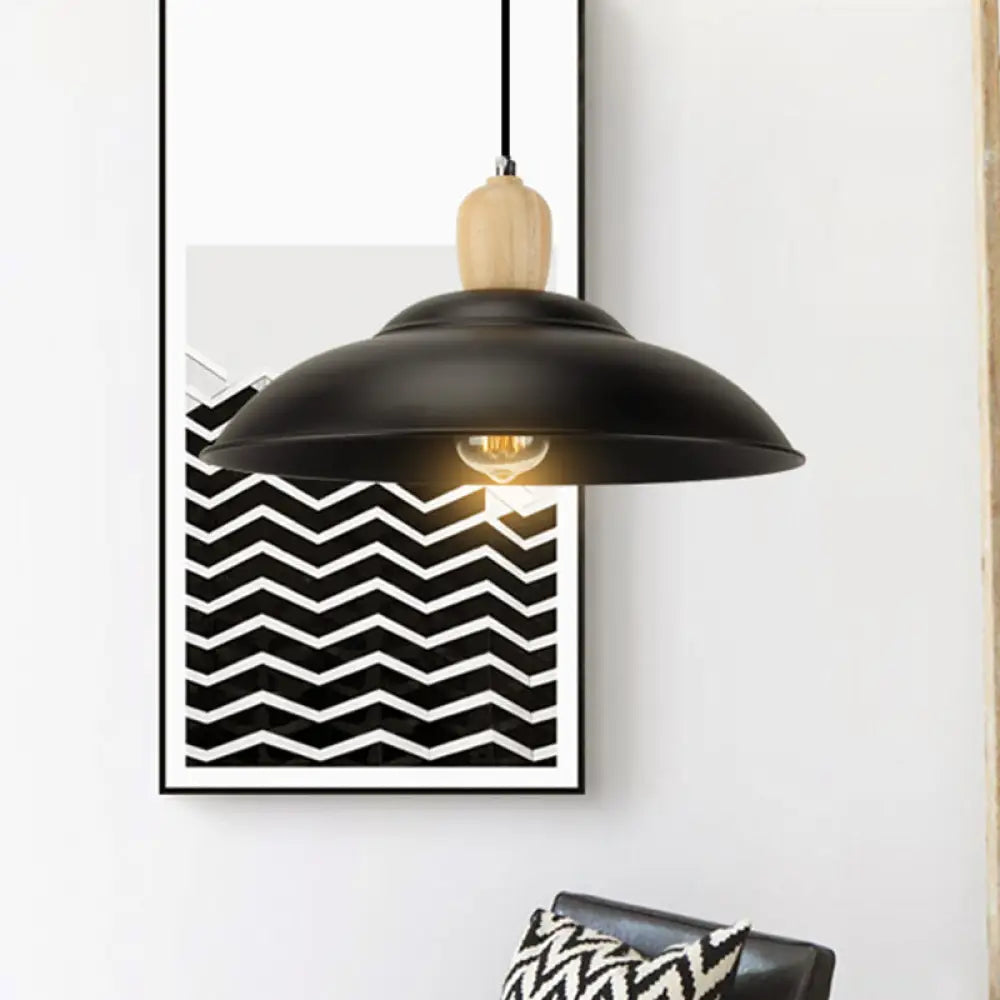 Double Bubble Black Bedroom Pendant Lamp - Loft Style Metal & Wood 1 Light Hanging