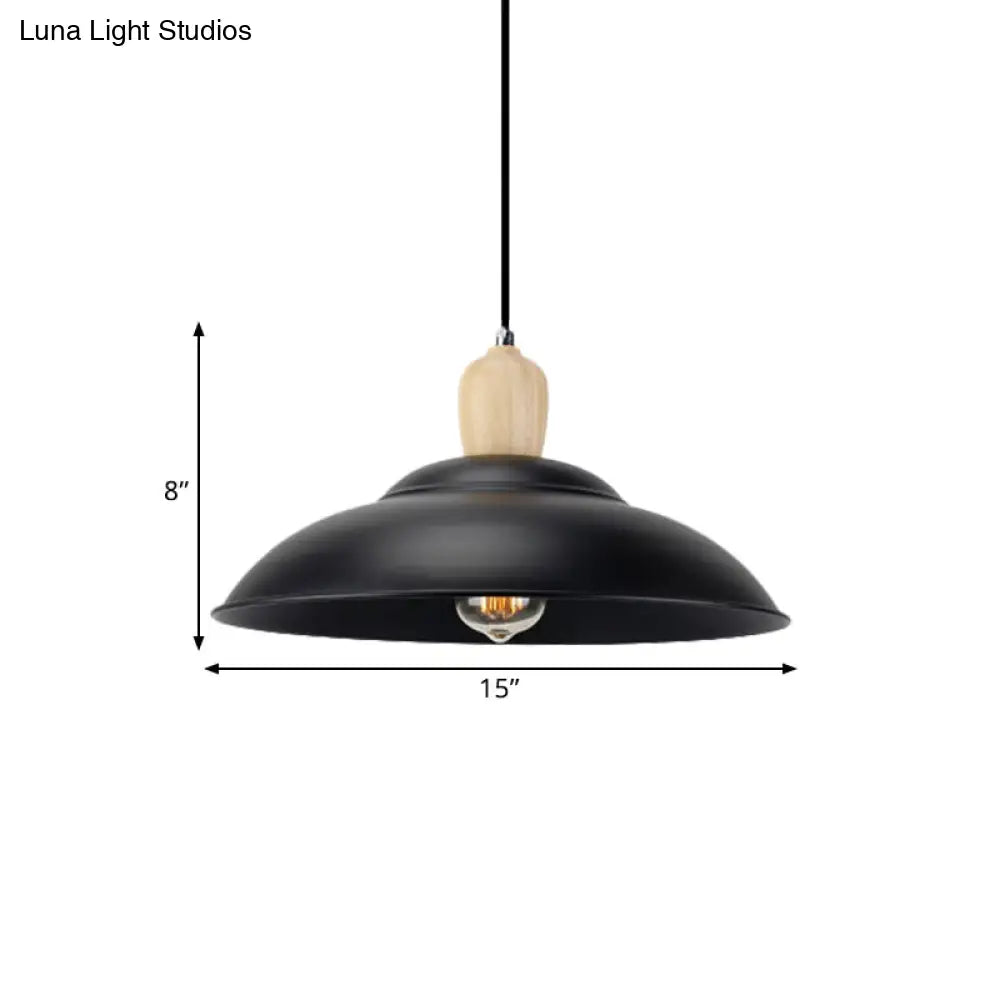 Loft-Style Metal And Wood Bedroom Pendant Lamp - Double Bubble Design 1-Light Black Hanging Light