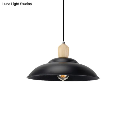 Loft-Style Metal And Wood Bedroom Pendant Lamp - Double Bubble Design 1-Light Black Hanging Light