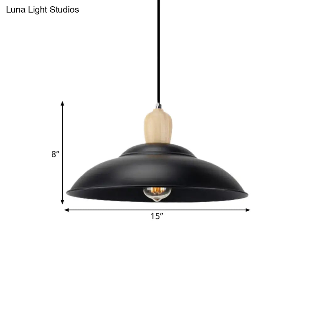 Double Bubble Black Bedroom Pendant Lamp - Loft Style Metal & Wood 1 Light Hanging