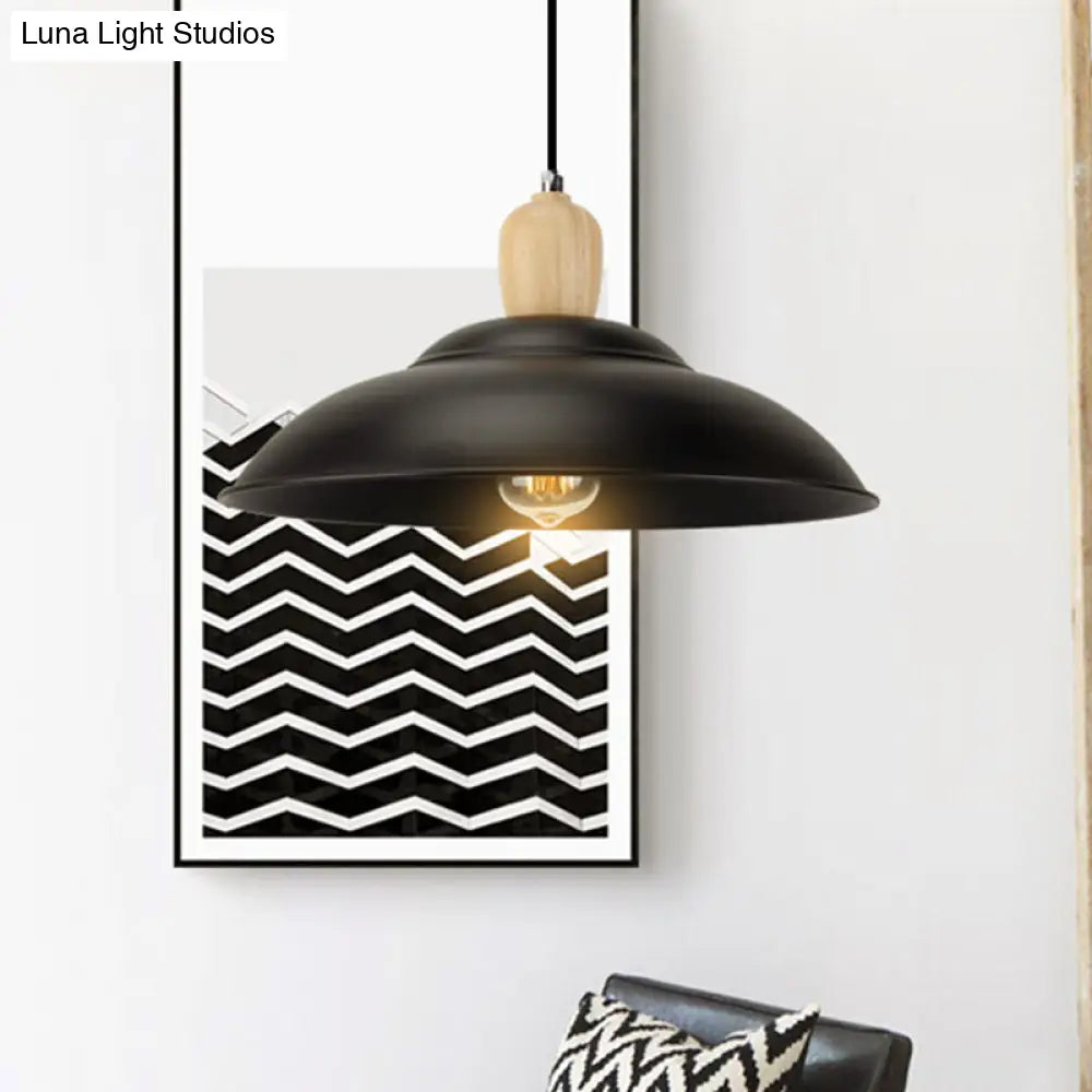 Loft-Style Metal And Wood Bedroom Pendant Lamp - Double Bubble Design 1-Light Black Hanging Light