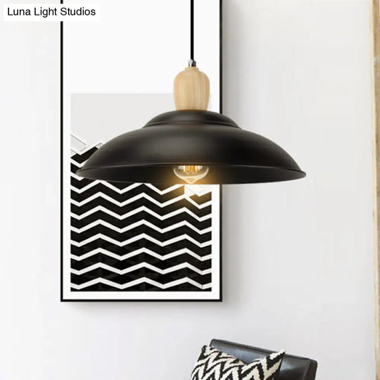 Loft-Style Metal And Wood Bedroom Pendant Lamp - Double Bubble Design 1-Light Black Hanging Light