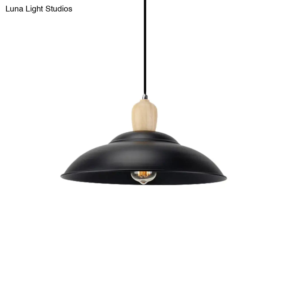 Double Bubble Black Bedroom Pendant Lamp - Loft Style Metal & Wood 1 Light Hanging