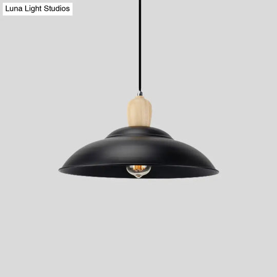 Double Bubble Black Bedroom Pendant Lamp - Loft Style Metal & Wood 1 Light Hanging