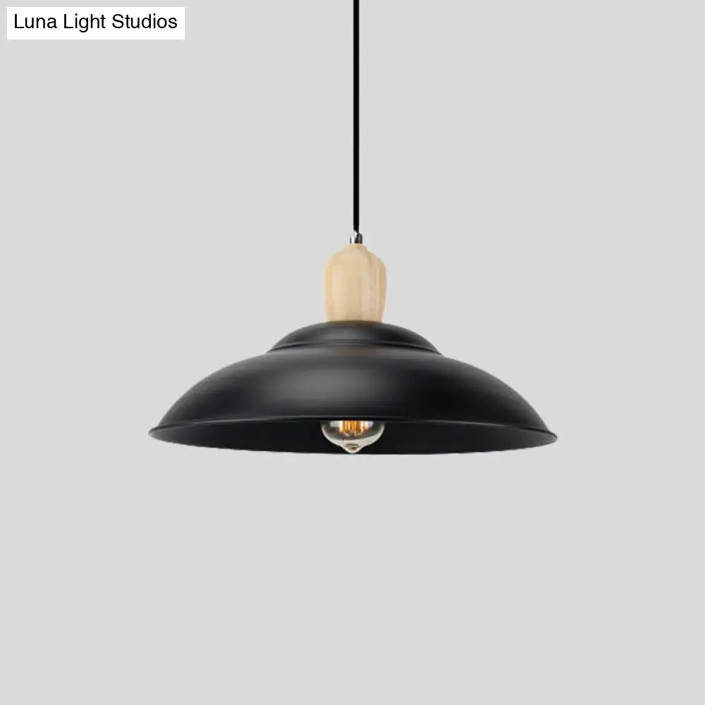 Loft-Style Metal And Wood Bedroom Pendant Lamp - Double Bubble Design 1-Light Black Hanging Light