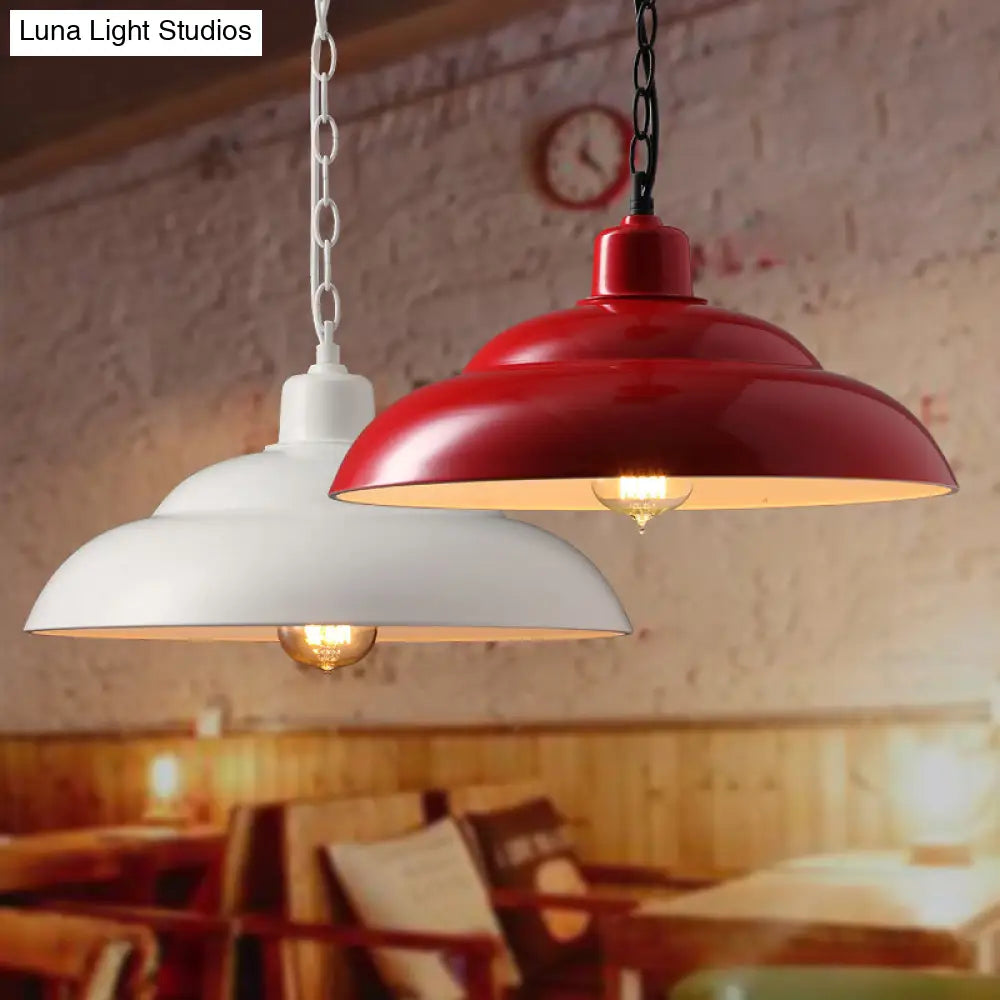 Double Bubble Hanging Lamp - Vintage Style Metallic Suspension Light In Red/White For Coffee Shop