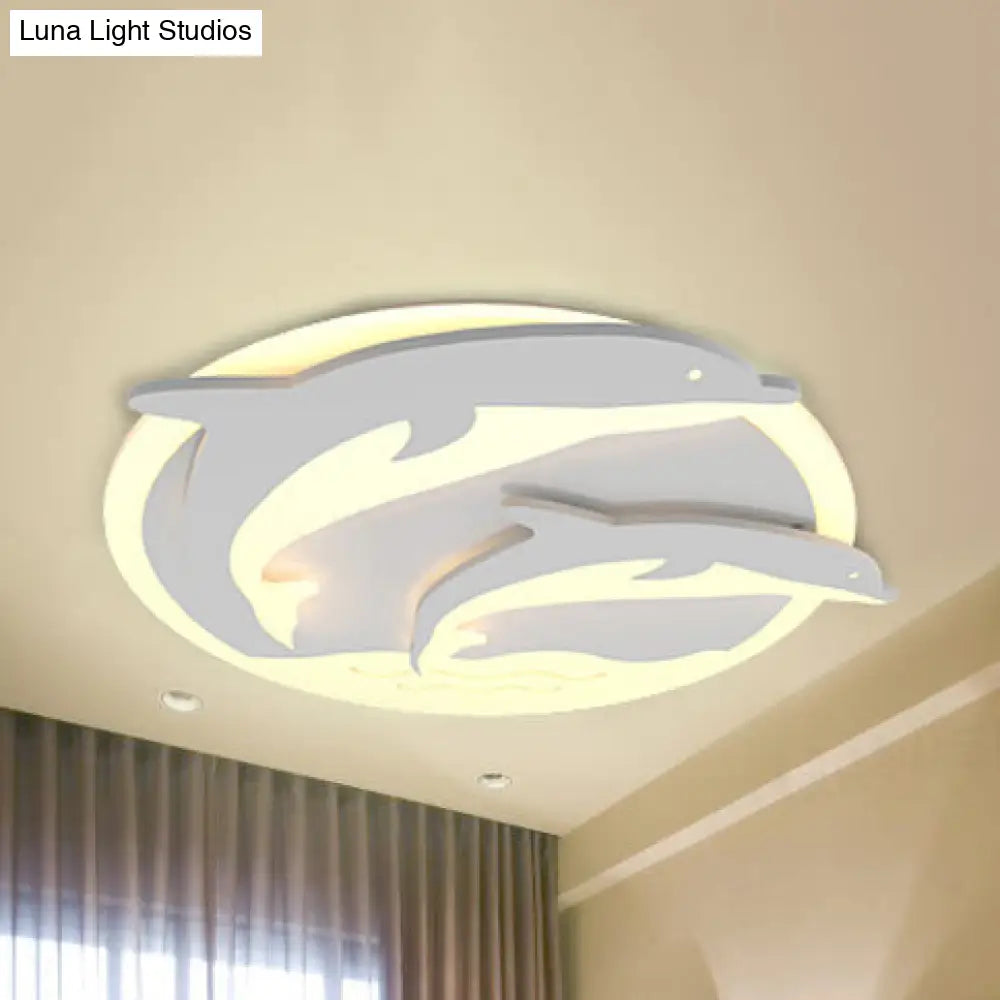 Double Dolphin Ceiling Light: White Animal Acrylic Led Fixture For Child Bedroom