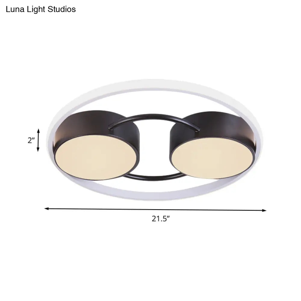 Double Drum Led Flush Ceiling Lamp: Modern Metal 18’/21.5’ Fixture For Bedroom In Black With
