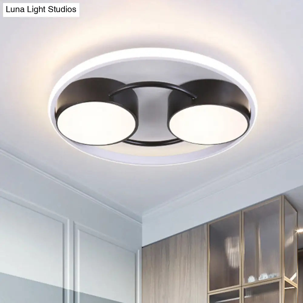 Double Drum Led Flush Ceiling Lamp: Modern Metal 18/21.5 Fixture For Bedroom In Black With