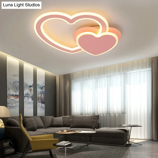 Double Loving-Heart Kids Led Flush Ceiling Light - Vibrant Undertint Ideal For Kid’s Bedroom