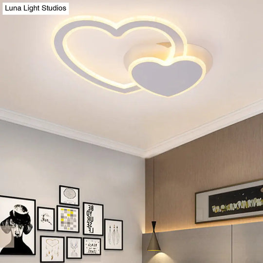 Double Loving-Heart Kids Led Flush Ceiling Light - Vibrant Undertint Ideal For Bedroom