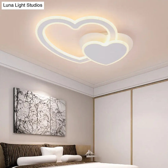 Double Loving-Heart Kids Led Flush Ceiling Light - Vibrant Undertint Ideal For Bedroom White