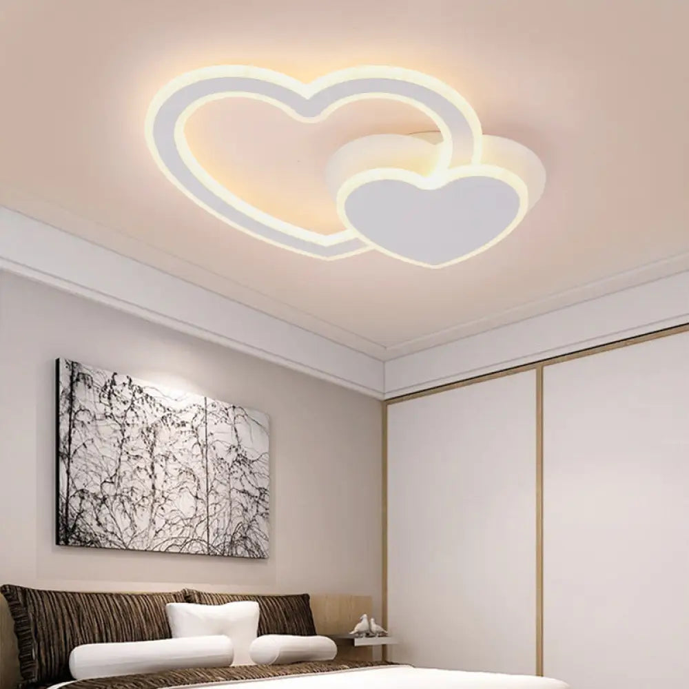 Double Loving-Heart Kids Led Flush Ceiling Light - Vibrant Undertint Ideal For Kid’s Bedroom White