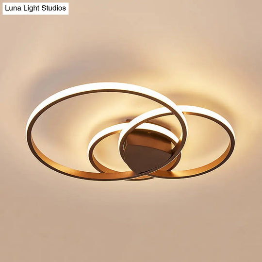 Double Ring Led Bedroom Ceiling Light In Warm/White/Natural: 3 Sizes Available Brown / 21.5 Warm