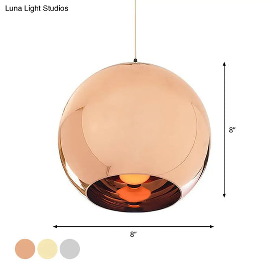 Down Lighting Industrial Pendant Light: Mirror Glass Globe With Open Bottom - 6’/8’ W 1-Light