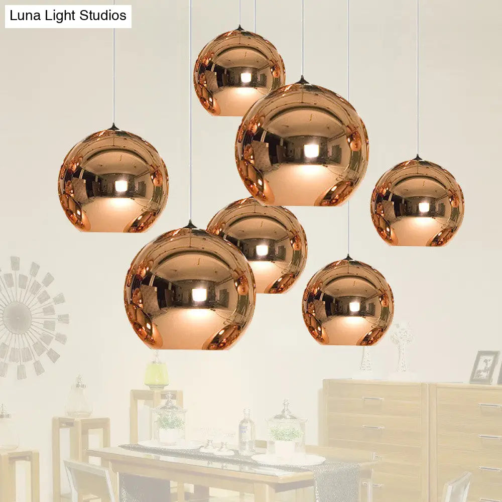 Down Lighting Industrial Pendant Light: Mirror Glass Globe With Open Bottom - 6’/8’ W 1-Light