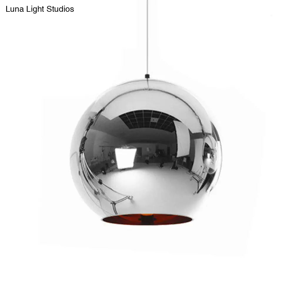 Down Lighting Industrial Pendant Light: Mirror Glass Globe With Open Bottom - 6’/8’ W 1-Light