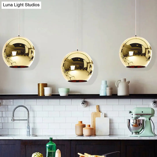 Down Lighting Industrial Pendant Light: Mirror Glass Globe With Open Bottom - 6’/8’ W 1-Light