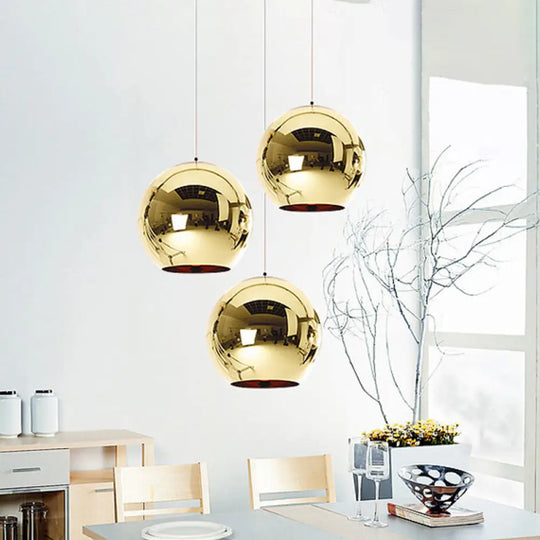 Down Lighting Industrial Pendant Light: Mirror Glass Globe With Open Bottom - 6’/8’ W 1-Light