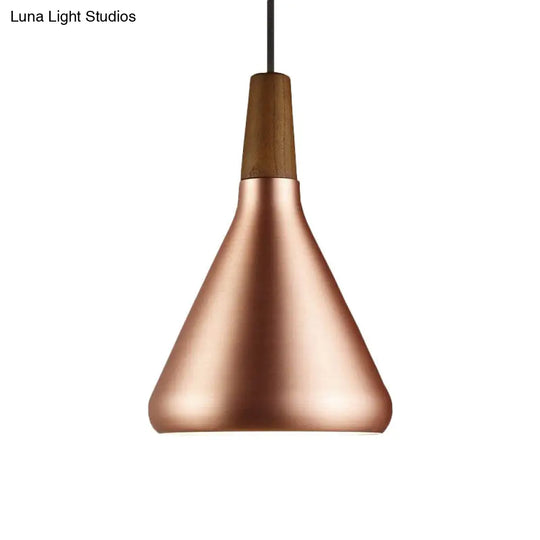 Flared Aluminum Pendant Light - Industrial Style Rose Gold Finish 1 Head 7 10.5 16 Width Ideal For